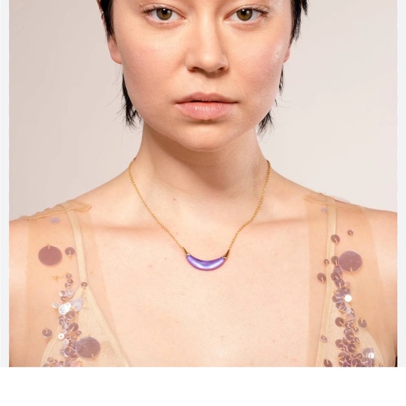 NEW Alexis Bittar RARE Lucite Crescent Pendant Necklace PURPLE - Picture 2 of 4